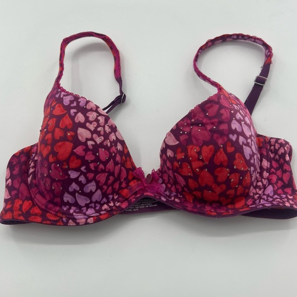 Victoria's Secret Other - Victoria’s Secret Lined Demi Hearts Purple Red Rhinestone Bra Sexy